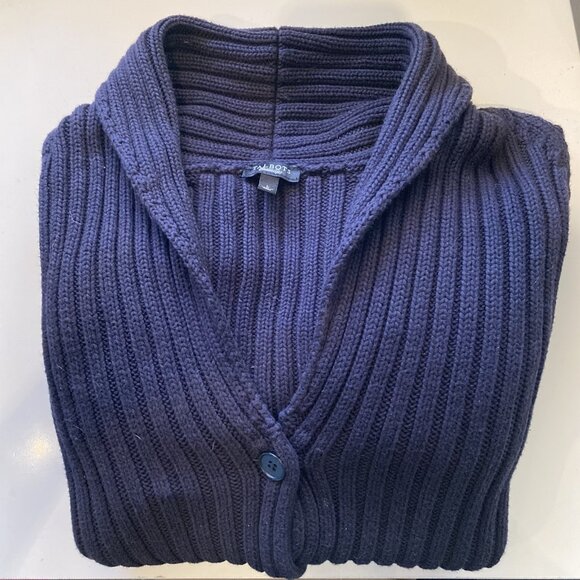 Talbots Ribbed Shawl Collar Cardigan, Navy Blue, Size L - Picture 1 of 6